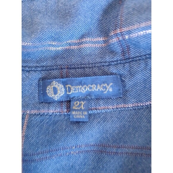 Women’s Democracy blue plaid button down tie front blouse‎ size 2X - Picture 14 of 14